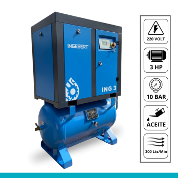 COMPRESOR TORNILLO, 3HP, 220V, 10BAR, ESTANQUE 200 LITROS, INSONORO